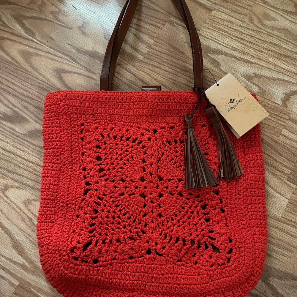 New! Patricia Nash Handmade Crochet Tote Bag Purse w/ Tassels